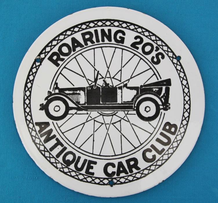 ROARING 20'S ANTIQUE CAR CLUB PORCELAIN SIGN / PLAQUE