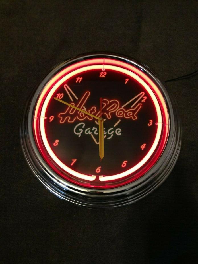 Hot Rod Garage Neon Clock - Ford, Chevy, Chevrolet Bowtie Racing Wall Art Sign