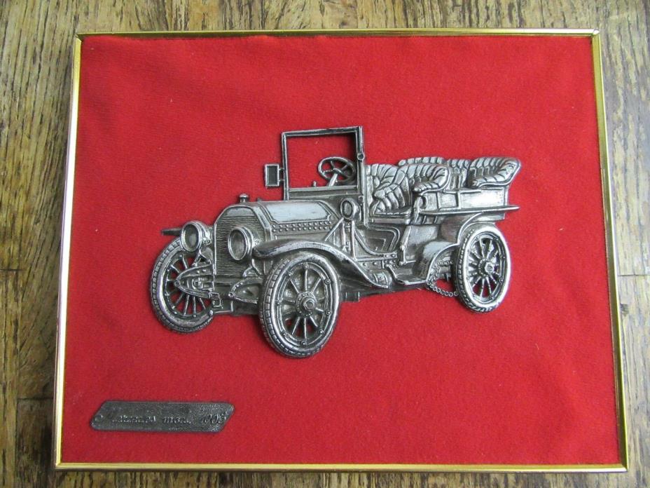 Vintage Rodex Spain 1903 Mercedes Metal Red Velvet Wall Plaque