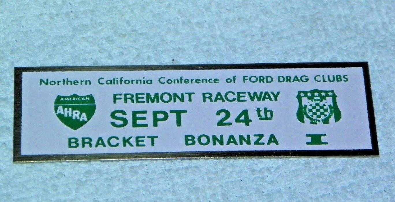 Vintage 1970's Fremont Raceway Bracket Bonanza Ford Drag Club Trophy Dash Plaque