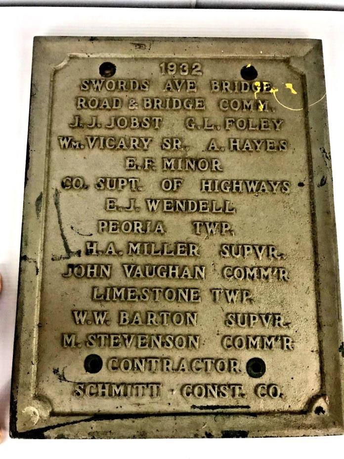 Vintage Bronze 1932 Bridge Plaque...Peoria Illinois