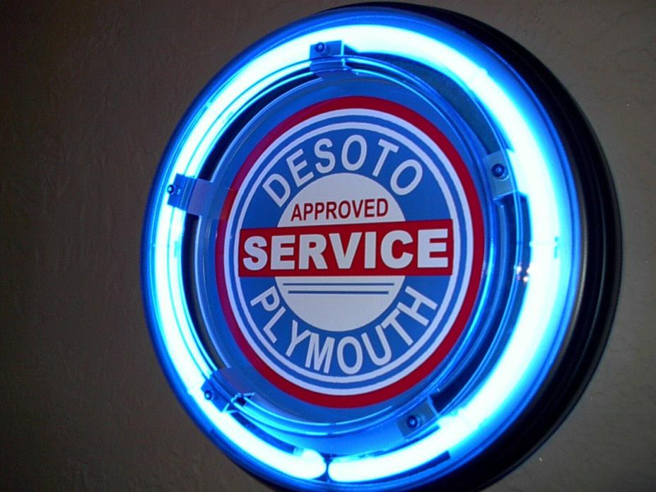 ***Plymouth Desoto Motors Auto Garage Advertising Man Cave Blue Neon Wall Sign