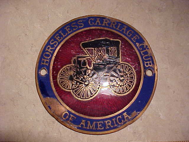 Neat, vintage Horseless Carriage of America brass badge/plaque