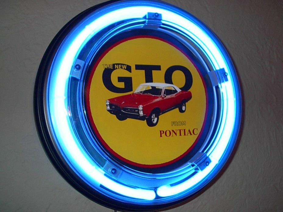 ***Pontiac GTO Motors Auto Garage Advertising Man Cave Blue Neon Wall Sign