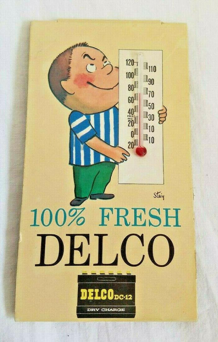 1950's 100% Fresh Delco Dry Charge DC-12 Batteries - Service Station Thermometer