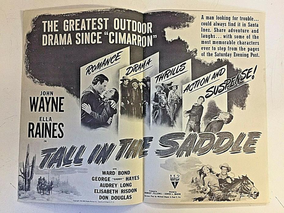Vintage 1944 Movie Herald TALL IN THE SADDLE John Wayne Ella Raines RKO Western