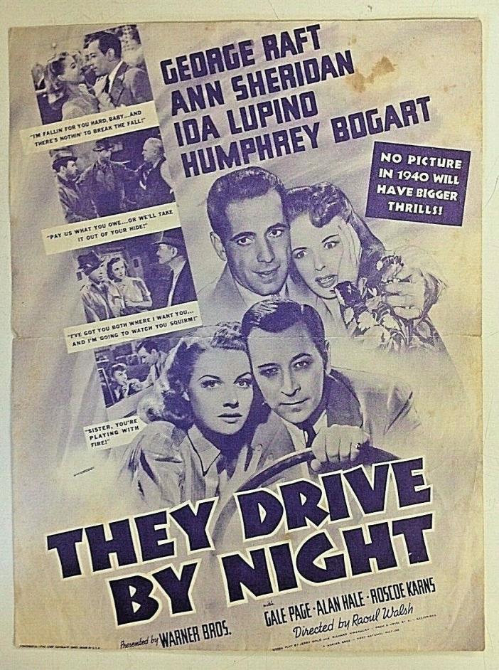 Vintage 1940 Movie Herald THEY DRIVE BY NIGHT Humphrey Bogart George Raft Thrill
