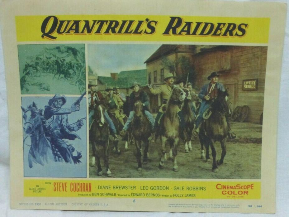Movie Lobby Card - Quantrill's Raiders - Steve Cochran, Diane Brewster 1958