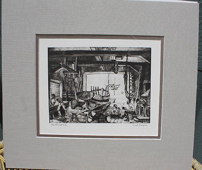 Lionel Barrymore etching print The old Boat Works