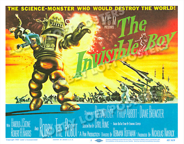 THE INVISIBLE BOY LOBBY TITLE CARD POSTER 1957 RICHARD EYER ROBBY THE ROBOT