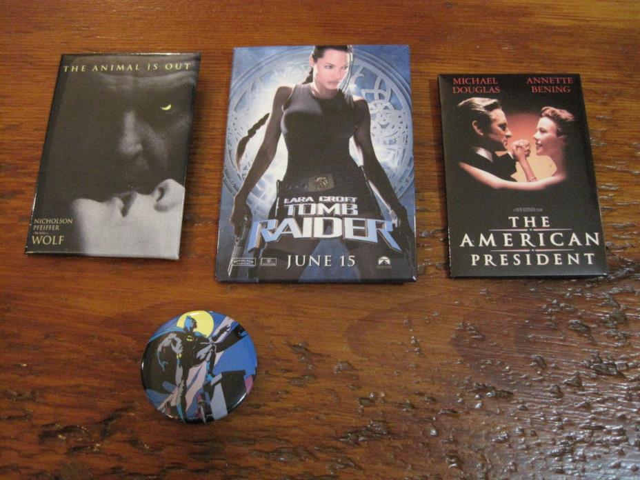Lot of 4 movie promo pins Lara Croft Tomb Raider, The American President, Batman