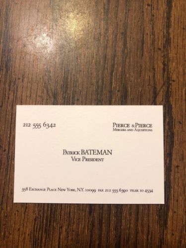 Patrick Batemen Business Card - AMERICAN PSYCHO Prop Replica, Bam! Box Horror