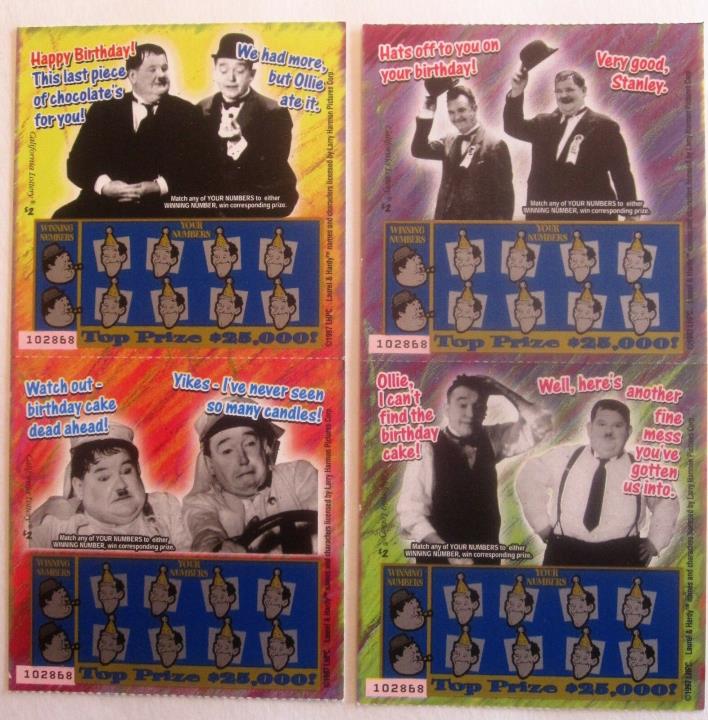 Laurel and Hardy SV Instant Lottery Ticket Set issued in 1997, Mint unscratched