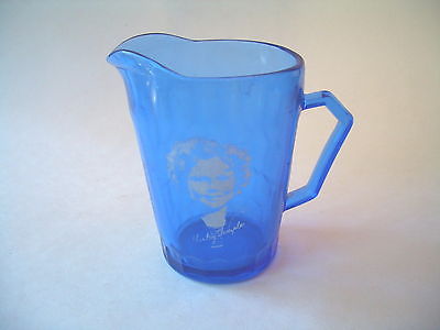 1930'S SHIRLEY TEMPLE COBALT BLUE GLASS SMALL PITCHER CREAMER