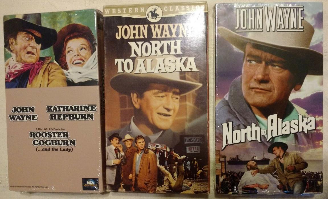 Lot 3 NEW seal JOHN WAYNE VHS Movie 1975 ROOSTER COGBURN 1980 88 NORTH to ALASKA