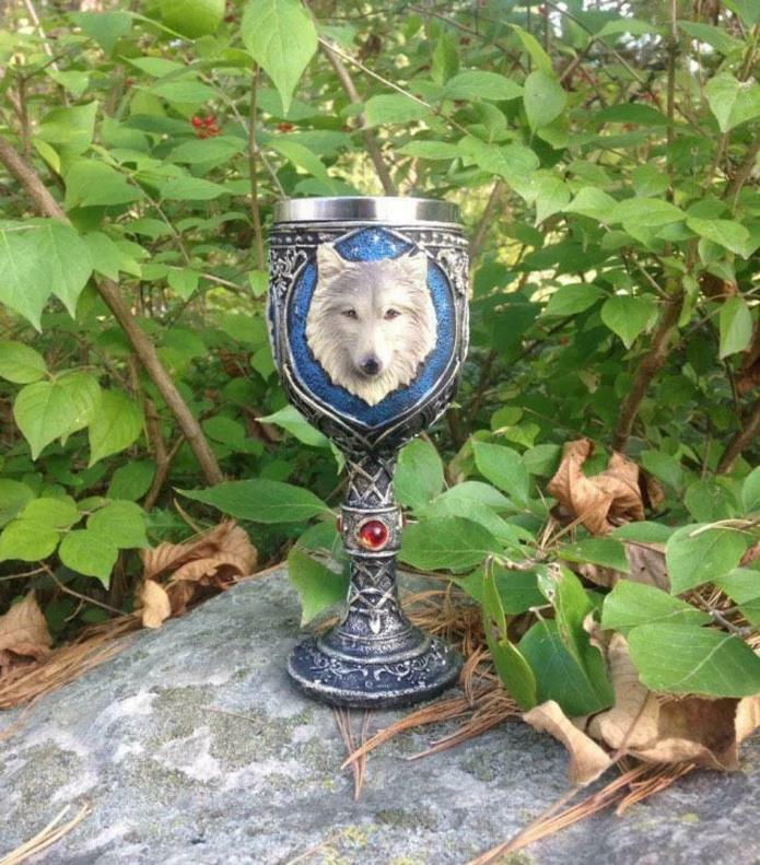 Game Of Thrones House Stark John Snow Wolf Resin Stainless Wine Goblet Glass Cup