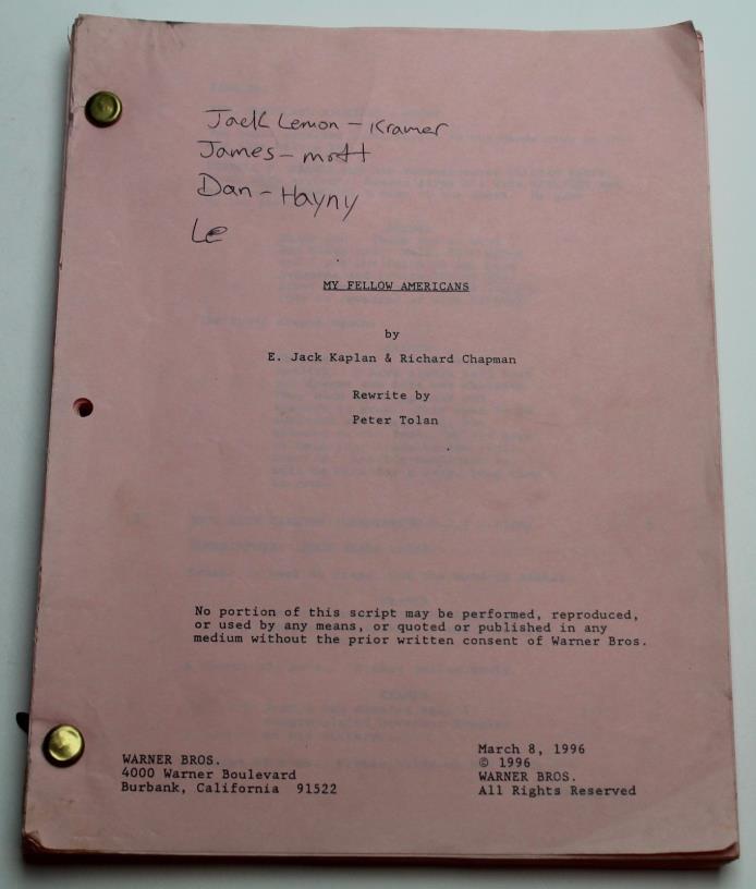 E. Jack Kaplan / My Fellow Americans, 1996 Movie Script Screenplay, Dan Aykroyd