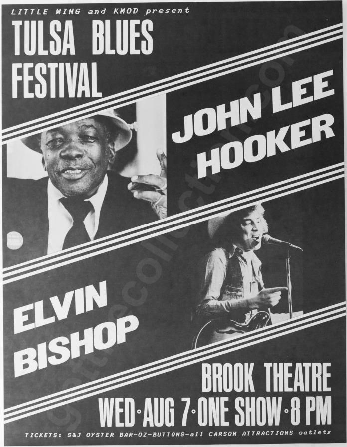 JOHN LEE HOOKER and ELVIN BISHOP 1985 concert poster at Brook Theater, Tulsa, OK