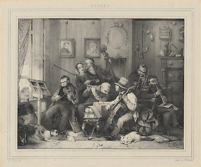 MUSICAL INSTRUMENTS / Lithograph of group of 19th century Signed 1855