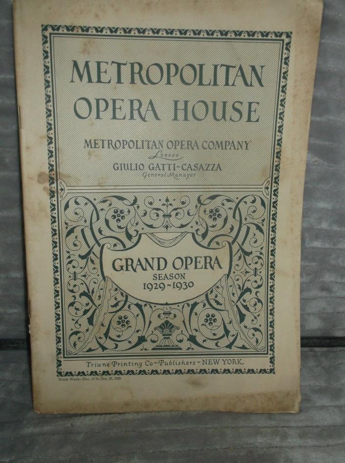 1929-1930  Metropolitan Opera House Grand Opera Season Program