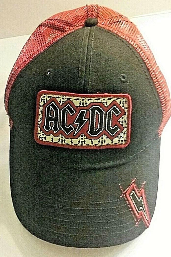 RARE AC/DC Black & Red Snap-back Embroidered Logo Mesh Back Baseball Hat