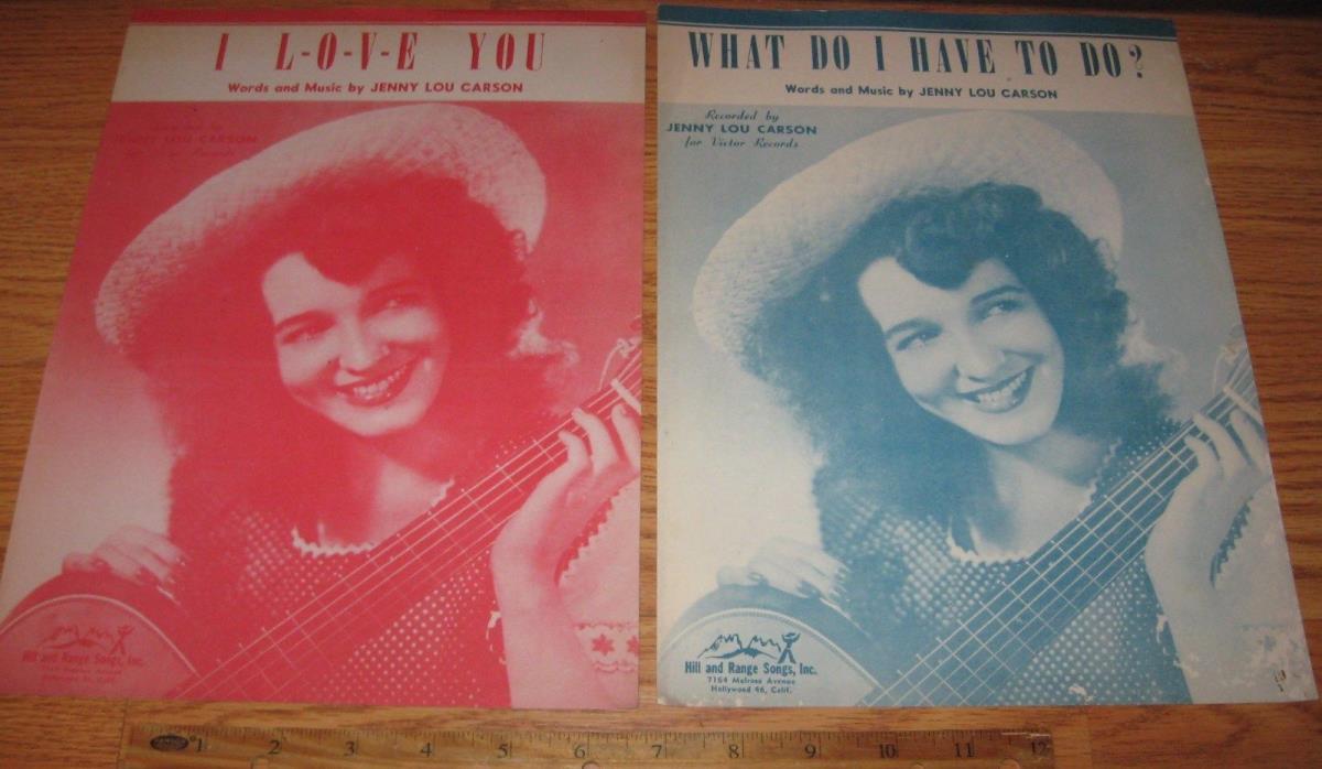 2 vtg JENNY LOU CARSON Sheet Music country photo covers 1940s Hill & Range Songs