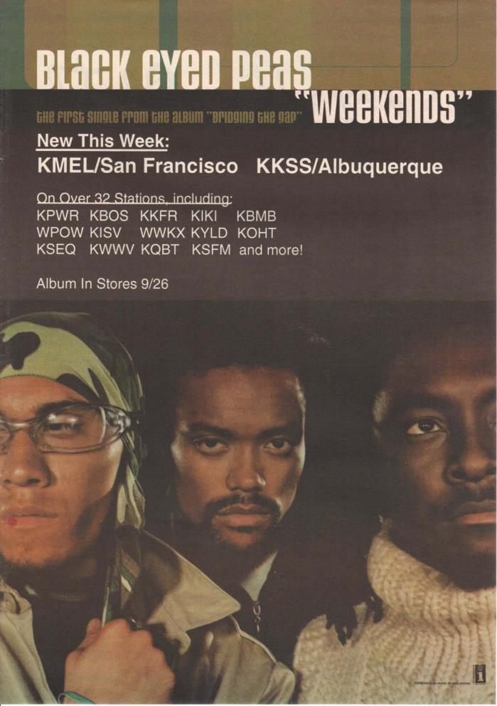 Vintage print Radio Music Promo ad Black Eyed Peas Weekends Bridging the Gap