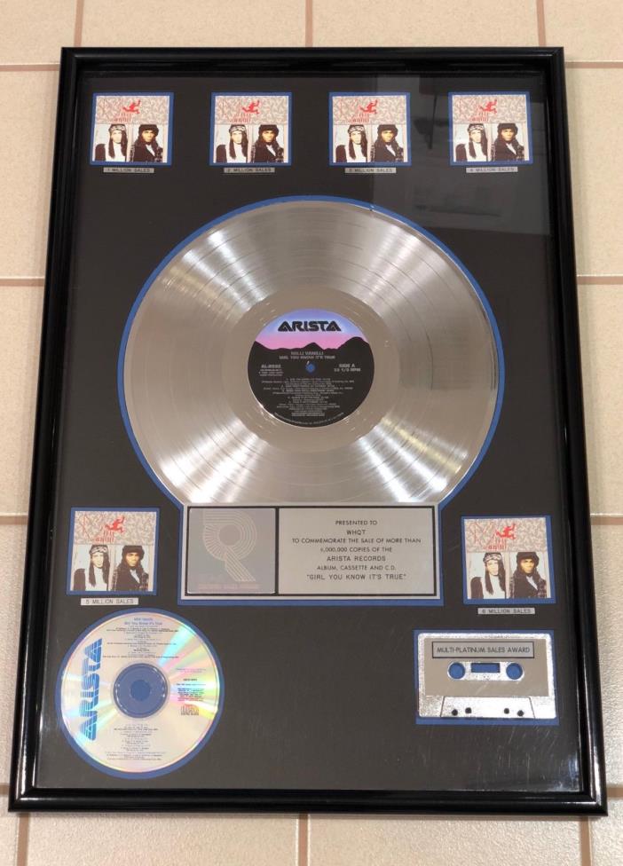 MILLI VANILLI RIAA Certified 6x Platinum Sales Award for Girl You Know It's True