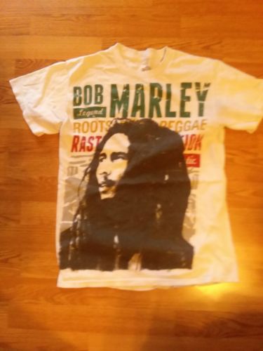 Bob Marley Legend Reggae Rasta Jamaican Music Distressed White T Shirt Small