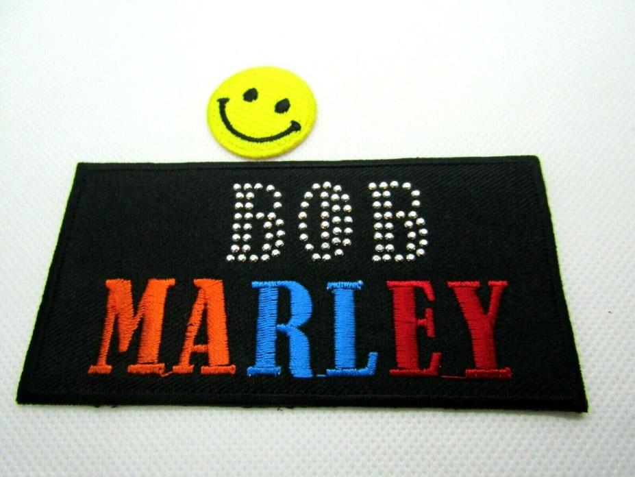 NEW STUDDED BOB MARLEY & SMILEY FACE EMBROIDERED IRON SEW ON PATCH