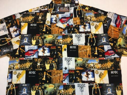 Men's XXL AC/DC Rockware Dragonfly Album CD Covers Button Bowling Camp Shirt
