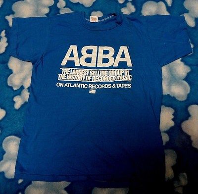 Vtg 1970's ABBA Atlantic Records PROMO T-Shirt S 70's concert tour LESTER BANGS