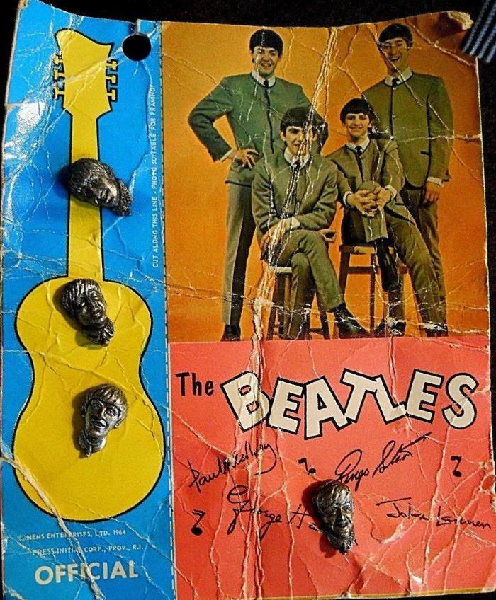 BEATLES 1964 OFFICIAL TIE TAC/LAPEL PINS SET OF PEWTER HEADS FROM THE BEGINNING
