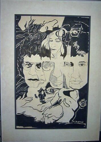 Beatles Gene Simmons Kiss Vtg Strong John Lennon Original Rock Pen Ink Drawing