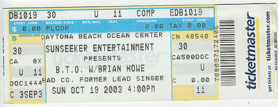 Bachman Turner Overdrive Unused 2003 Concert Ticket Stub Daytona Beach Florida