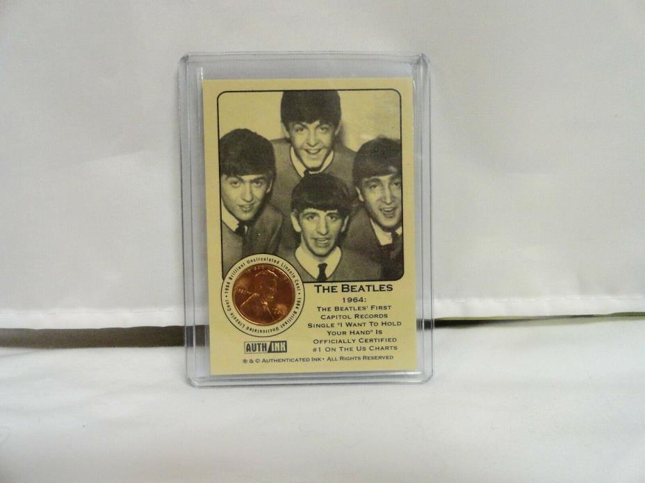 The Beatles Authenticated Ink Card Uncirculated 1964 Lincoln Memorial Cent