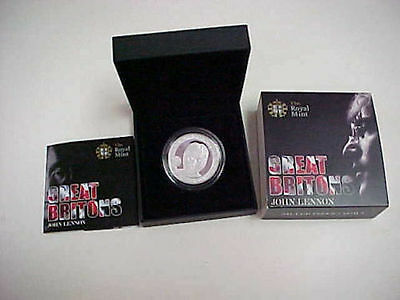 GREAT BRITAIN  2010  £5  JOHN LENNON - BEATLES SUPERB PROOF SILVER COIN IN BOX