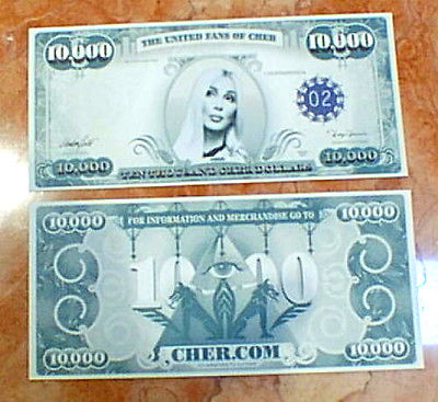 CHER $10,000 DOLLAR BILL FROM FAREWELL CONCERT HOLLYWOOD BOWL