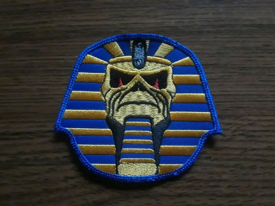 IRON MAIDEN LOGO,SEW ON  BLUE AND  GOLDEN WITH BLUE EDGE EMBROIDERED PATCH