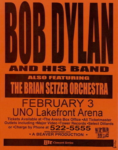 BOB DYLAN / BRIAN SETZER 1999 NEW ORLEANS POSTER / FLYER / HANDBILL / ORANGE