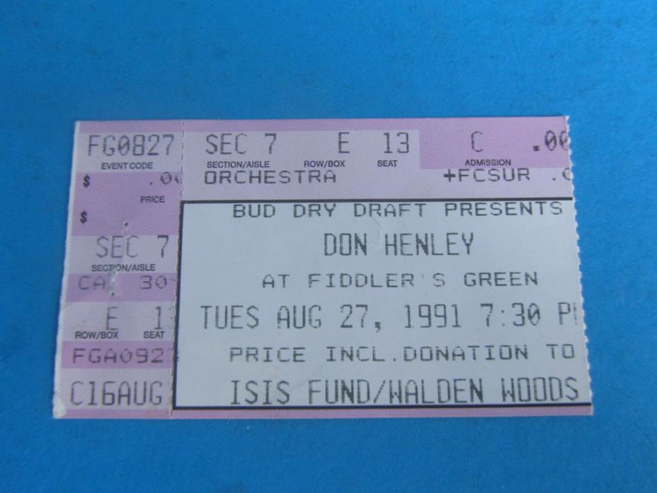 Don Henley 1991 Used Ticket Stub Fiddler's Green Denver Colorado