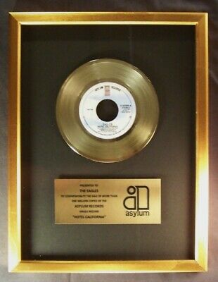 The Eagles Hotel California 45 Gold Non RIAA Record Award Asylum Records