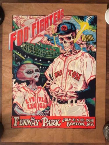 Foo Fighters Fenway Park Boston 2018 Cherry Veneer Wood Poster AP /20 AJ Masthay