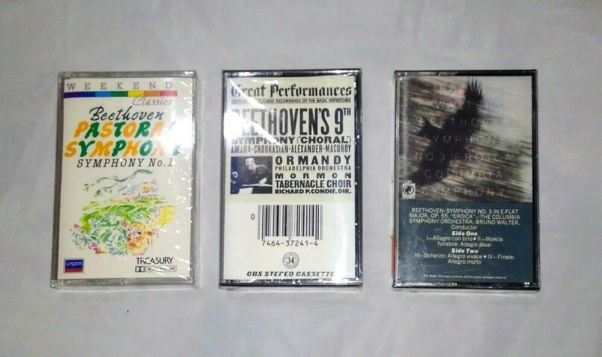 Vintage Lot of 3 SEALED Beethoven cassettes Symphony No 1, 3, 6, 9