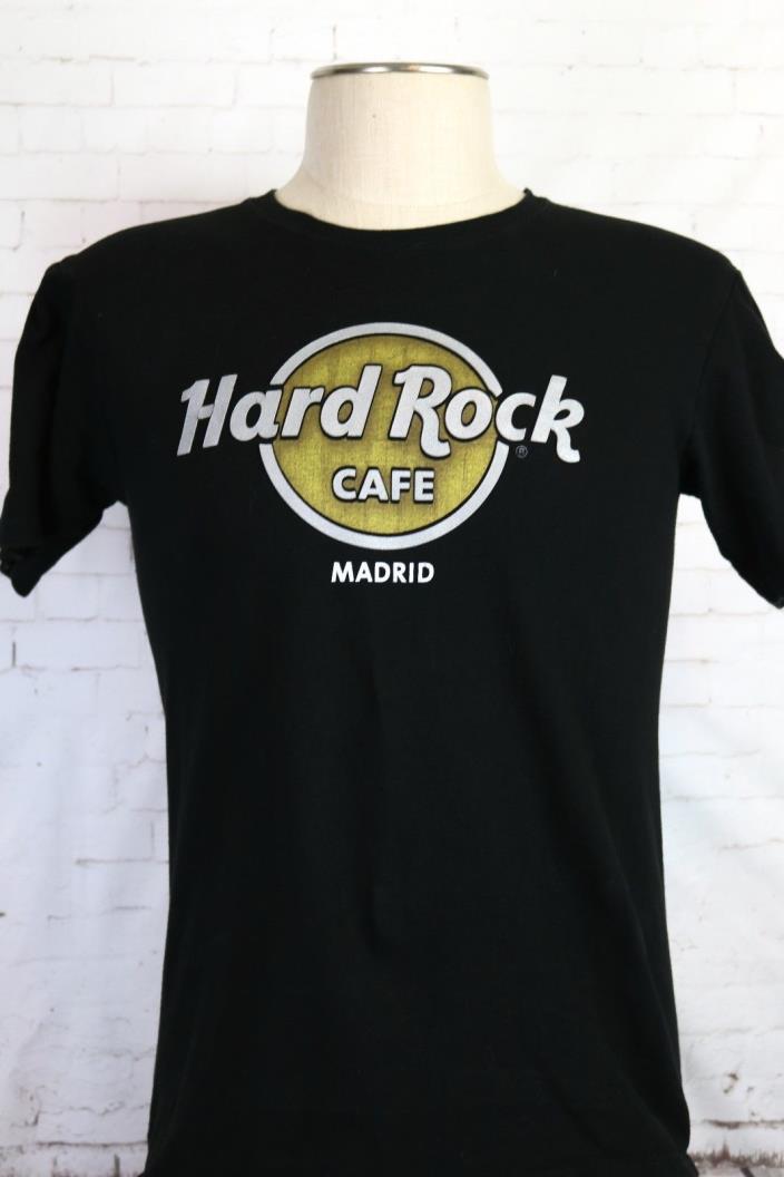 Hard Rock Cafe Madrid Black T-Shirt, Men's Medium, raised graphics, all cotton