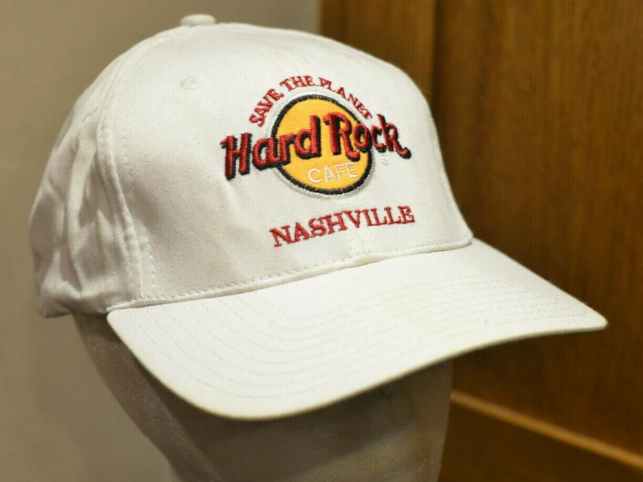 Vtg 90's HARD ROCK CAFE NASHVILLE Snapback Hat White Cap Save Planet Love Serve