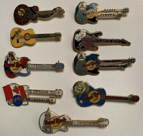 Lot Of 9 Hard Rock Cafe Guitar Pins Including The FIRST Hard Rock Cafe In London