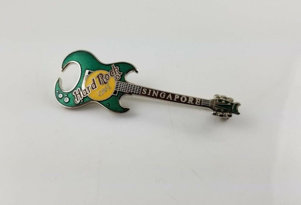 HRC Hard Rock Cafe Singapore Green Guitar Shape Pin