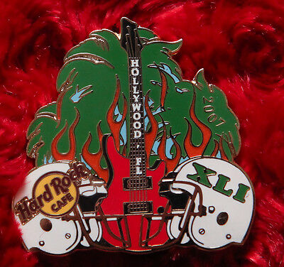 Hard rock Cafe Pin HOLLYWOOD FL Football Helmets SUPERBOWL XLI guitar palm tree