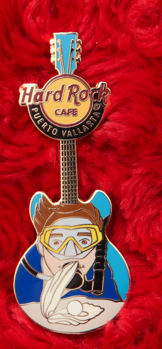 Hard Rock Cafe Pin PUERTO VALLARTA SCUBA DIVER Guitar Clam Pearl Lapel hat mask